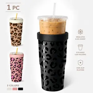 1 Pc 32oz Leopard Print Insulated Can Cooler Drinkware, Double Wall, Leak Proof, Cold 24H, Hot 12H, No Sweat, Fits Most Cup Holders, Non Slip Silicone, Camping Must Have, Kitchen Essential, Holiday Gift, For BBQ, Party, Travel
