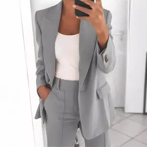 Women’s Plus Size Two-Piece Outfit – Business Casual Set with Dressy Blazer Jacket and Straight-Leg Pants