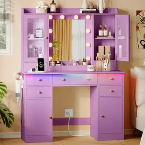 Makeup Vanity Desk - Drawer-Equipped, Stylish, Luxury-Inspired Tabletop Makeup Vanity with Storage Drawers, Charging Station, RGB Lights for Bedroom, Bathroom, Stylish Makeup Vanities