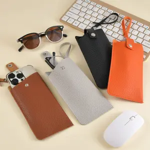1 PCS Business Style Portable Leather Glasses Storage Bag Mobile Phone Storage Bag Dust-proof Protection Bag Glasses Case Accessories