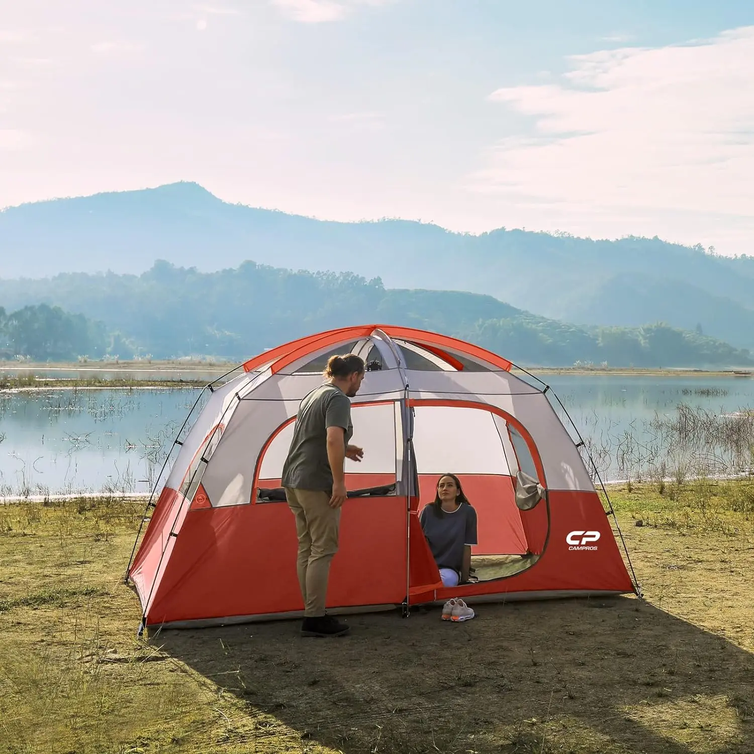 CAMPROS CP Tent-6-Person-Camping-Tents, Waterproof Windproof Family Tent with Top Rainfly, 4 Large Mesh Windows, Double Layer, Easy Set Up, Portable with Carry Bag