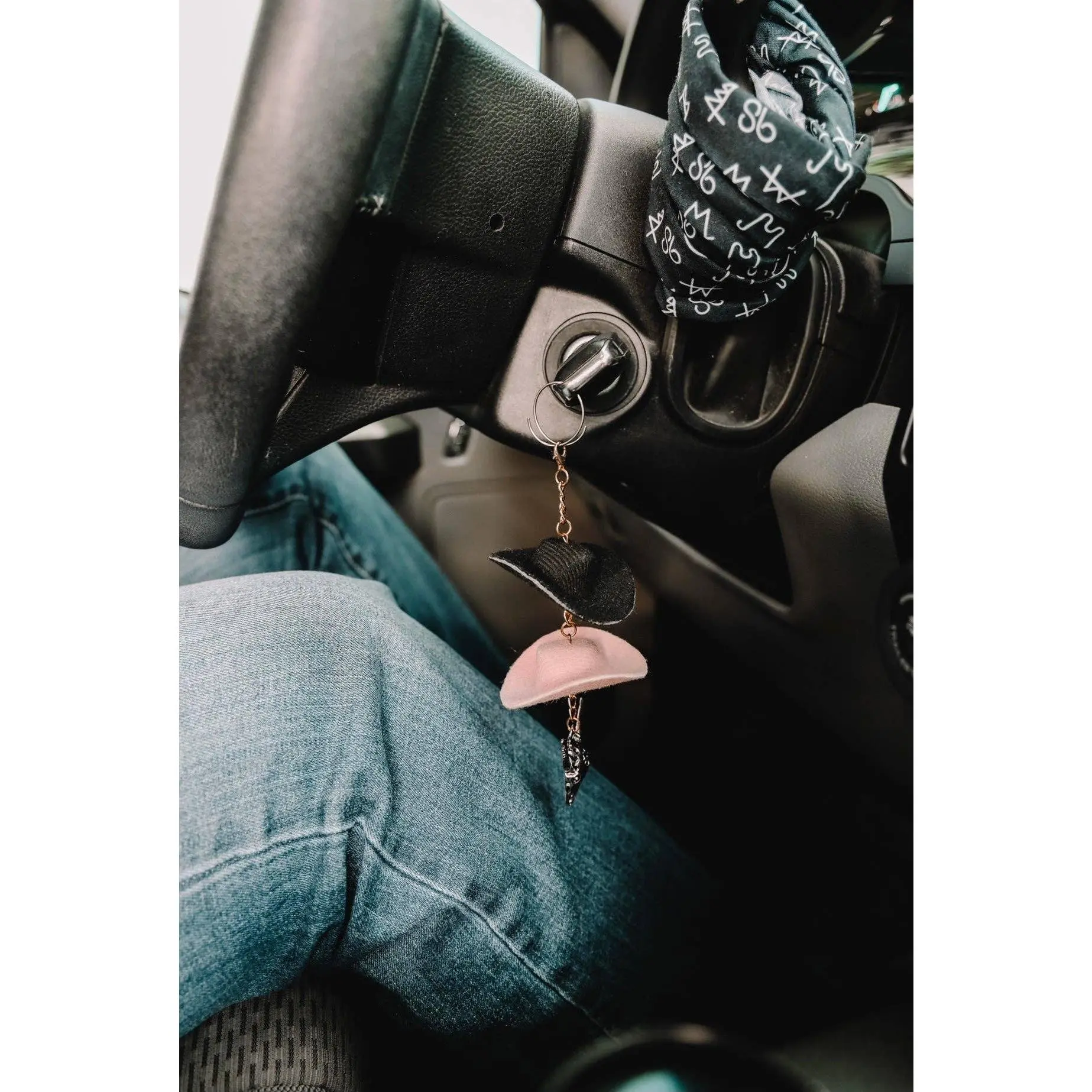 Pink & Black Cowboy Hat Keychain