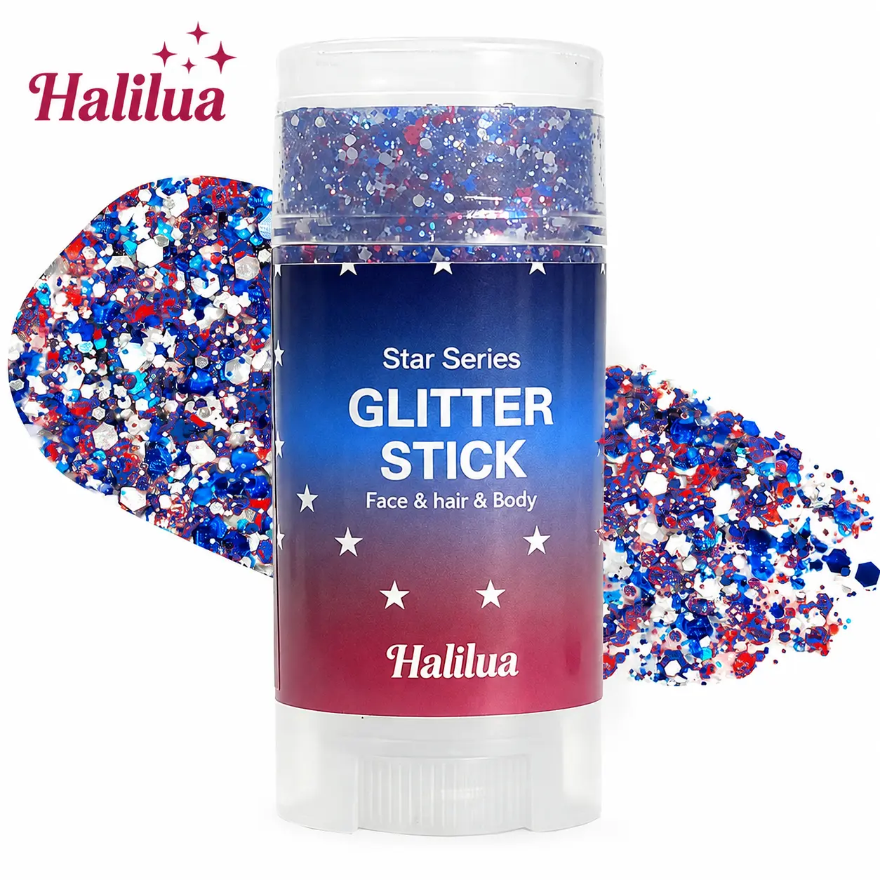 4th of July Glitter Stick | Red, White & Blue Body & Hair Sparkle for Independence Day Party, Festival & Fun Holiday Look