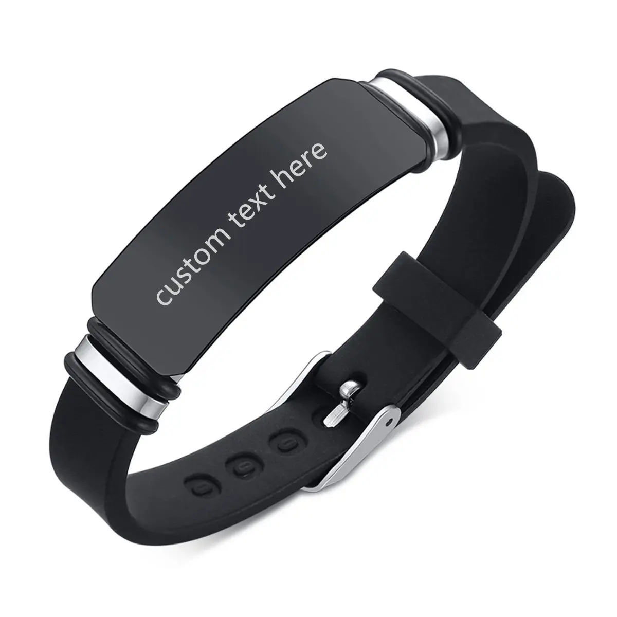 OIDEA Engravable Curved Bar Silicone Bracelet - Men's Accessories, Women's Accessories, Stainless Steel Adjustable ID Wristband Sport Jewelry, Accessories For Women