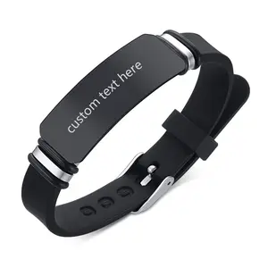 OIDEA Engravable Curved Bar Silicone Bracelet - Men's Accessories, Women's Accessories, Stainless Steel Adjustable ID Wristband Sport Jewelry, Accessories For Women