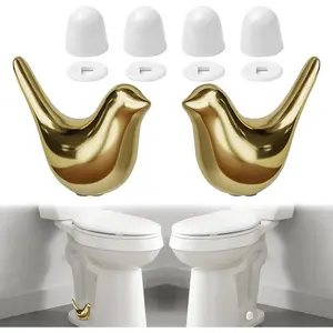 2Packs Ceramic  Birds Toilet Bolt Caps & 4Packs Universal Toilet Bolt Covers, Bathroom Decorative Toilet Floor Screw Cover Caps Easy Installation
