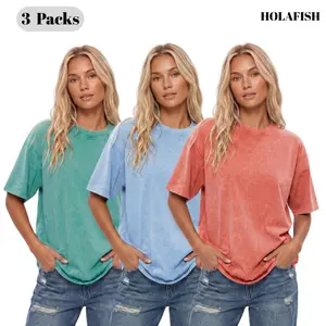 Holafish 3 PCS 2026 New Color Women's Unisex Acid Washed T-Shirts Vintage Casual Baggy Streetwear Girlfriend Tee Workout Short Sleeve Cotton Tops 3pcs T23S By Summervibes