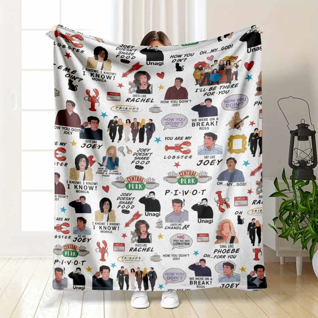 Friends TV Show Themed Printed Flannel Throw - Soft, Breathable Warm, Wrinkle Resistant, Multi-Size, Plush, Iconic Characters & Quotes, Ideal for Living Room, Fan Gift, Soft Throws Blanket, Breathable Warm Blanket