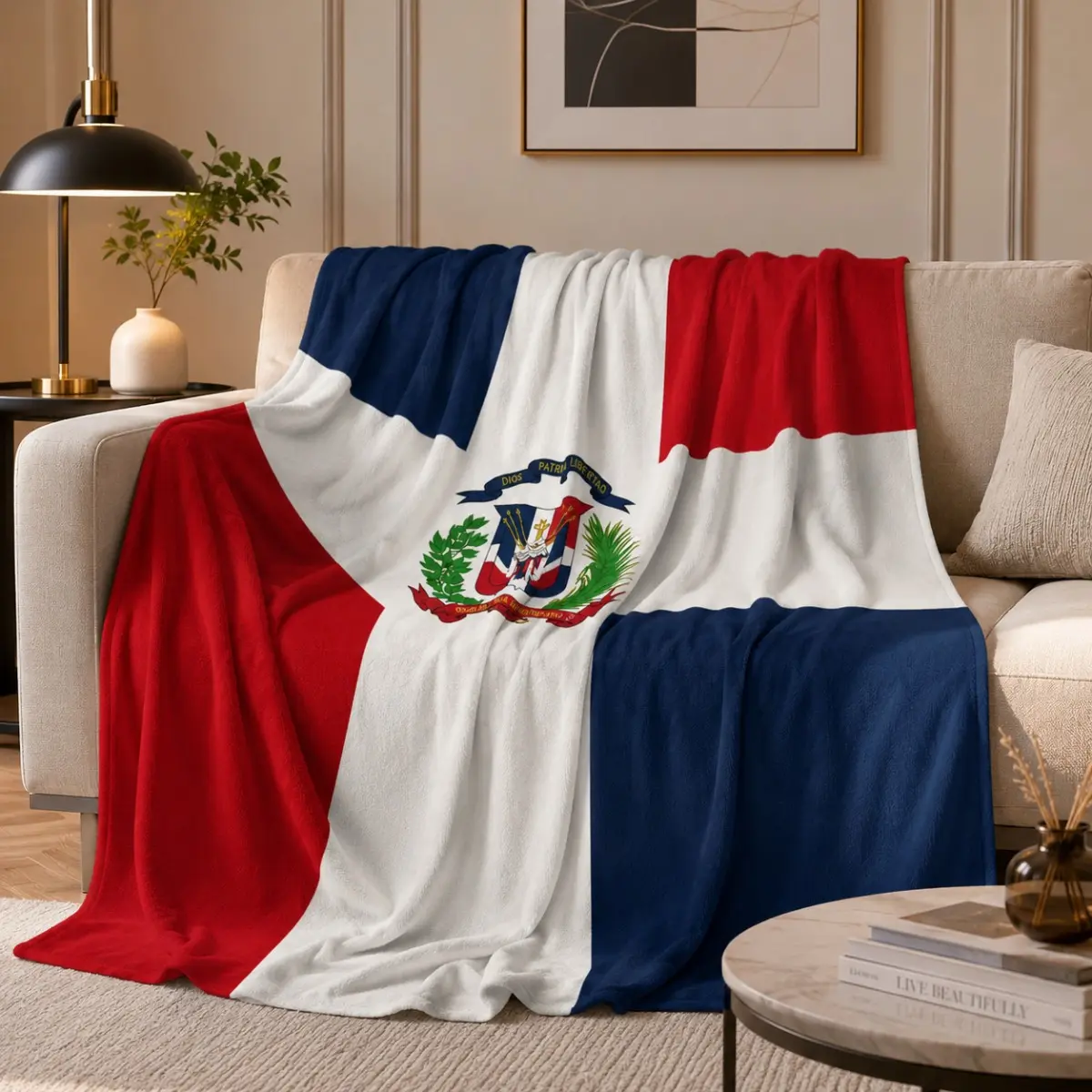 Dominica Republic Flag Fuzzy Flannel Blanket Throw 40"X50", Super Soft Lightweight Blanket Throw for Couch Chair Sofa, Cozy Bed Blanket for Kids Adults Dominican