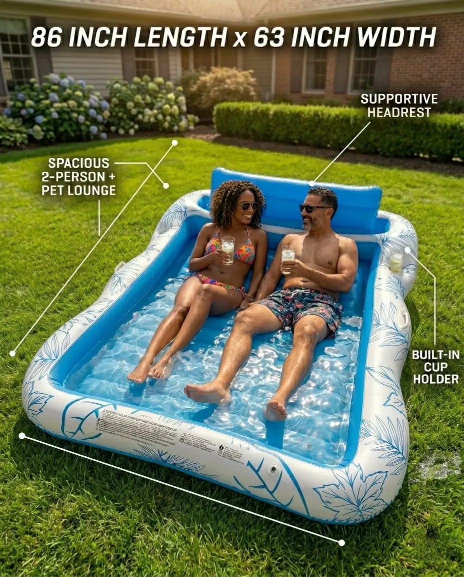 Giant Inflatable Rectangle Swimming Pool (86in L x 63in W) - Portable Easy-Set Safety-First Kiddie Pool for Child, Patio Backyard Outdoor Home Water Fun, Family Home Improvement & Garden Supplies