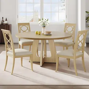 GAOMON 47" Round Dining Table Set for 4 to 6, Farmhouse Kitchen Table with Wooden Top and Pedestal Base, Circle Dinner Table for Dining Room - Burlywood (No Chairs)