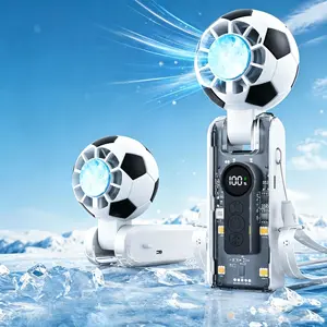 Portable Handheld Turbo Fan, Rechargeable Soccer-Shaped Personal Fan, 5 Speeds 180° Adjustable, LED Display, Small Pocket Fan for Travel, Outdoor, Office, Stadium & Football Fans