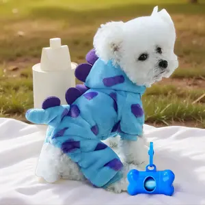 Cute Cartoon Dinosaur Design Pet Costume, Pet Clothes for Cat And Small Dogs Girl Boy, Funny Warm Pet Fleece Clothes for Autumn & Winter, Dog & Cat Halloween, Christmas(include poop bag holder with bags）