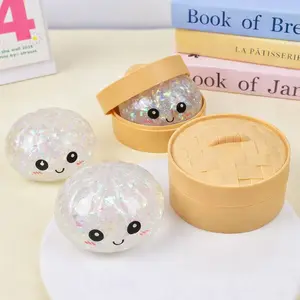 NeeDoh 2026 New Glitter Dumpling Squishy with Steamer Box, Soft Sensory Fidget Steamed Bun Squeeze Tool for Adult Stress & Anxiety Relief,3.15 inches in Diameter Cute Office Desk Decor and Relaxing Accessory