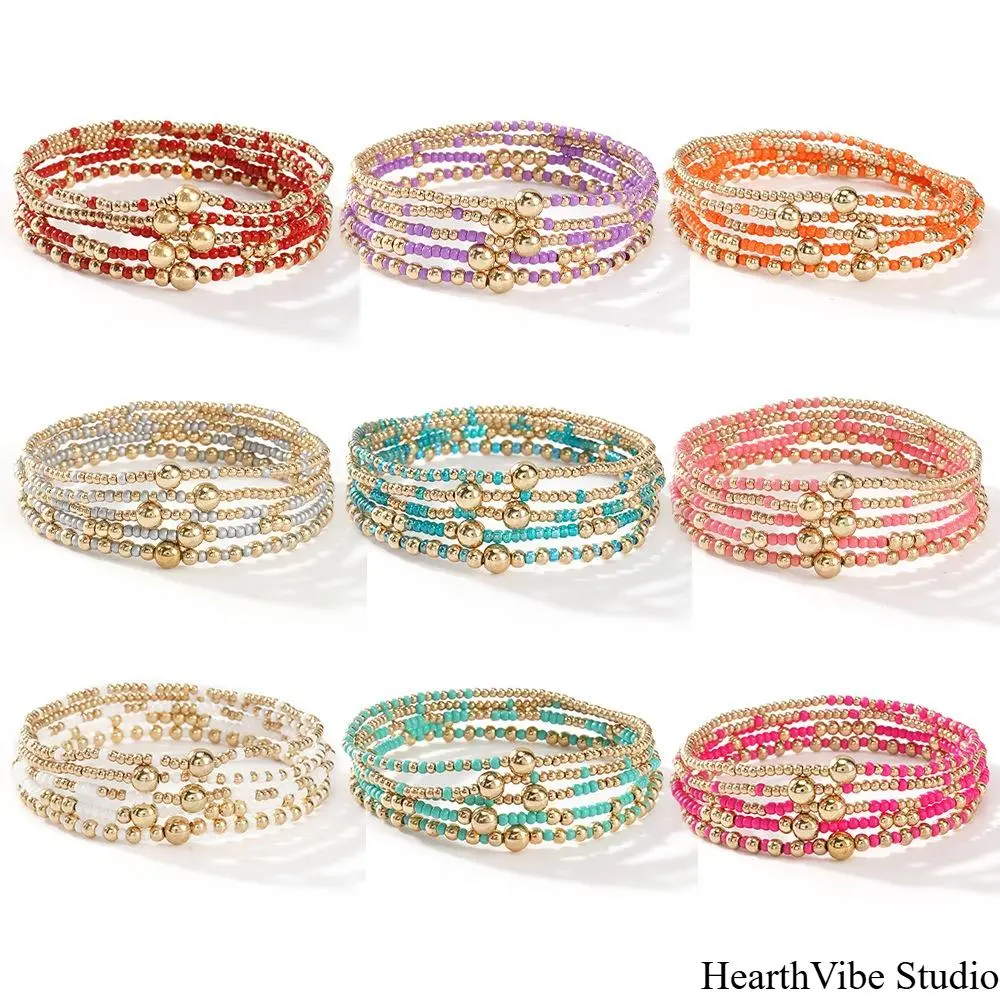Women's Beaded Bracelets - Handmade Stacking Bangles Stacking Set, Premium Fashion Jewelry Unisex Gold-Beaded Sports Wristbands for Sports, Outdoor Activities, Layered Bracelet Set, Beaded Strand Bracelet,back to school,back to school haul