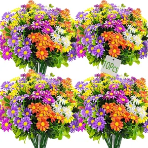 10pcs Artificial Daisy Chrysanthemum Bouquet, Artificial Flower Bouquet, UV Resistant Real Touch, Home Office Wedding Party Garden Decor, Five Colors Available