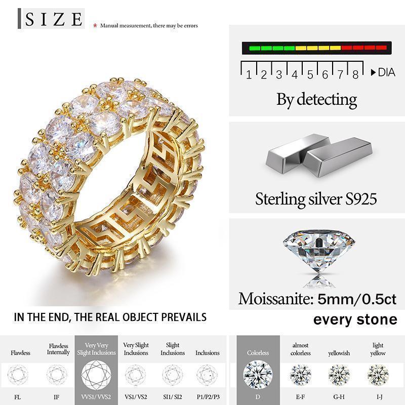Fine Jewelry VVS1 With Certificate Moissanite Rings For Men Hip Hop Pave Setting S925 Sterling Silver Rings Hip Hop Jewelry