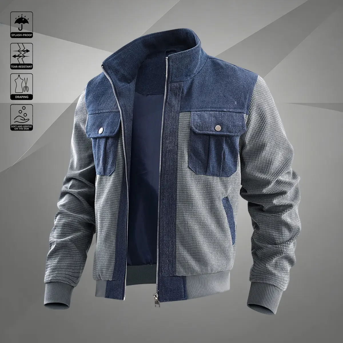 Men's Retro Workwear Jacket with Stand Collar & Utility Pockets - Coat Suitable for Spring/Autumn, Machine Washable Breathable Outerwear for Daily Wear, Vacation, Outdoor Activities - Basic Style for Seasons