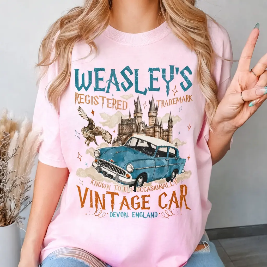 Weasley Flying Car Graphic Unisex T-shirt, Bookish Wizard Tee, Wizard School Shirt, Gift For Reader