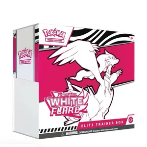 Pokémon Scarlet & Violet White Flare Elite Trainer Box - Collectible Trading Card Game Box Featuring Zebra Design and White Flare Illustration