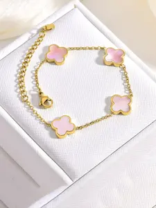 Women's Stainless Steel Four-Leaf Clover Bracelet, High-Quality Engraved Design, Fashionable & Versatile Jewelry Accessory, Clover Flower Bracelet