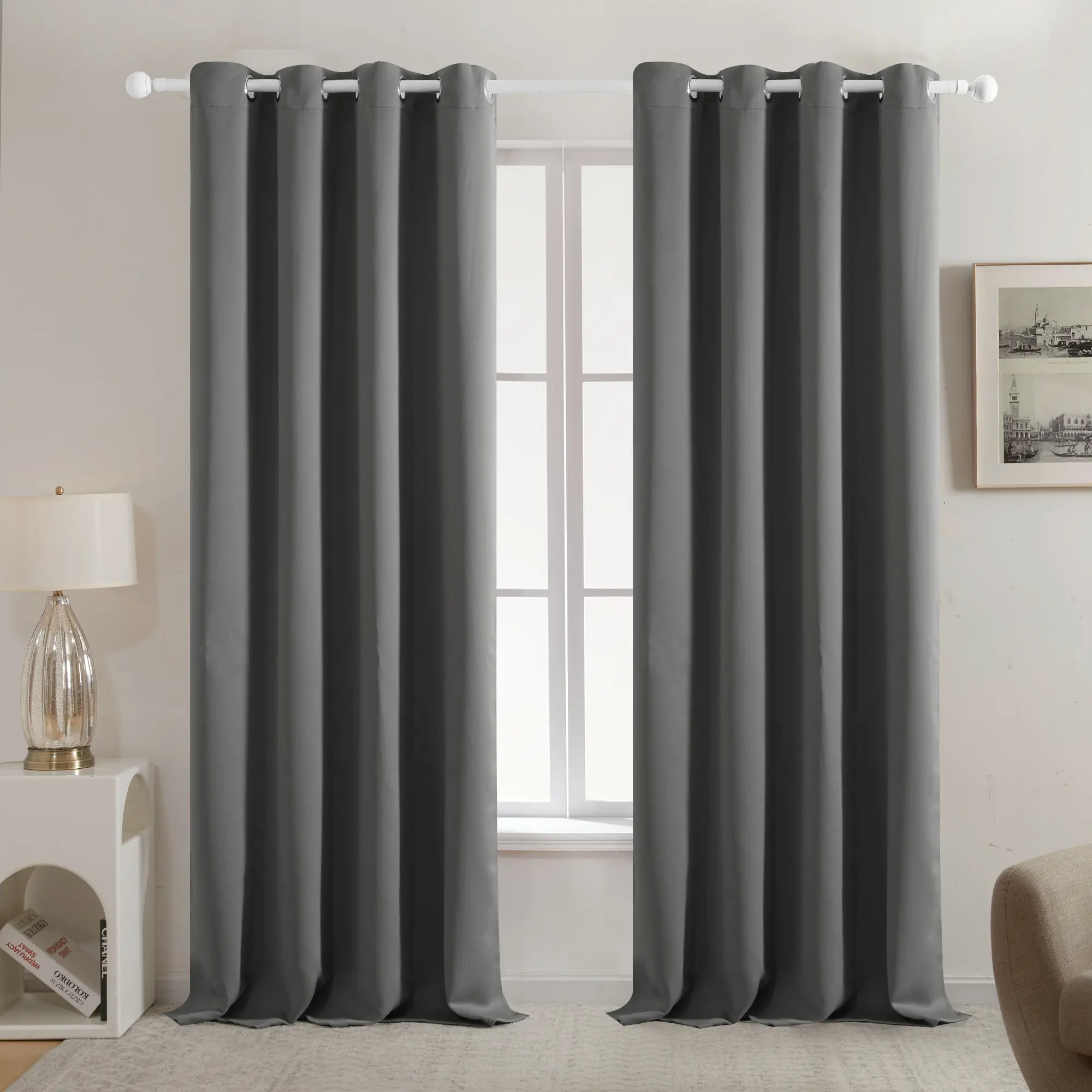 Deconovo 2-Panel Solid Thermal Insulated Grommet Curtains - Sturdy Polyester for Daily Use, Darkening Streetlight Shield, Long Curtains for Bedroom Decor & Living Room, Darkening Curtains