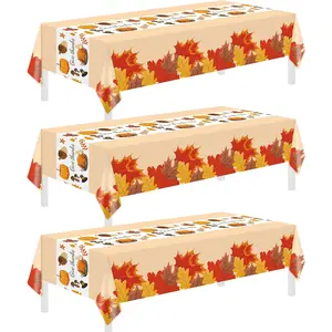 Childom Thanksgiving Tablecloth, 3 Pack Disposable Plastic Tablecloth 54" X 108" Thanksgiving Decorations, Autumn Maple Leaf Party Table Cover, Fall Harvest Party Decor for Outside,Picnic,Home,Dinner CQX