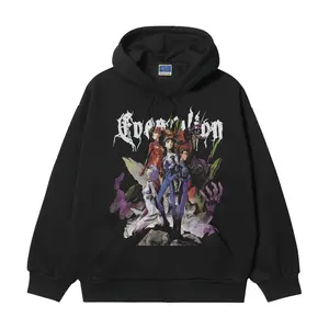 EVA Anime Hoodie Vintage Streetwear Heavyweight 400g Cotton Original Design DTG Print Unisex Sweatshirt