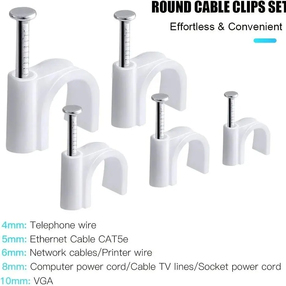 100 Pcs Cable Clips with Steel Nails, Ethernet Wall Mount Clips, Coaxial Cable Clamps, Rg6 Rg59 Cat6 Rj45 Wire Clips, Cord Organizer, Wire Organizers, Cable Management Clips