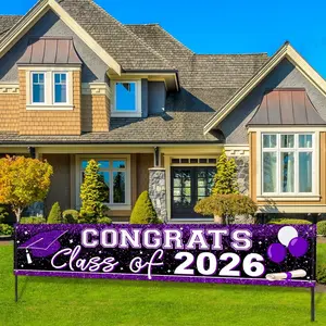 1PC Large Graduation Banner, Decorative Banner, Class Of 2026 Congrats Grad Yard Sign For Graduation Party Decorations, Red/Green Welcome Sign Outside Fence Garage Garden Porch Backdrop, Home Decor, 2D Flat, Outdoor Banner