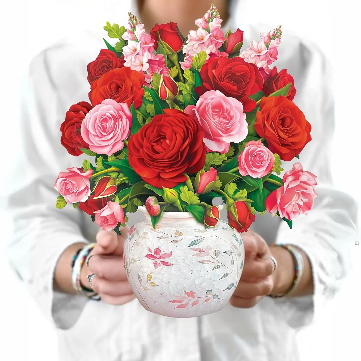 Freshcut Paper 3D Pop-Up Card - 12in Life-Size Blooming Roses Bouquet, 3D Display, for Anniversaries, Birthdays, Mother's Day, with Blank Notecard & Envelope (Office Stationery Greeting Card)