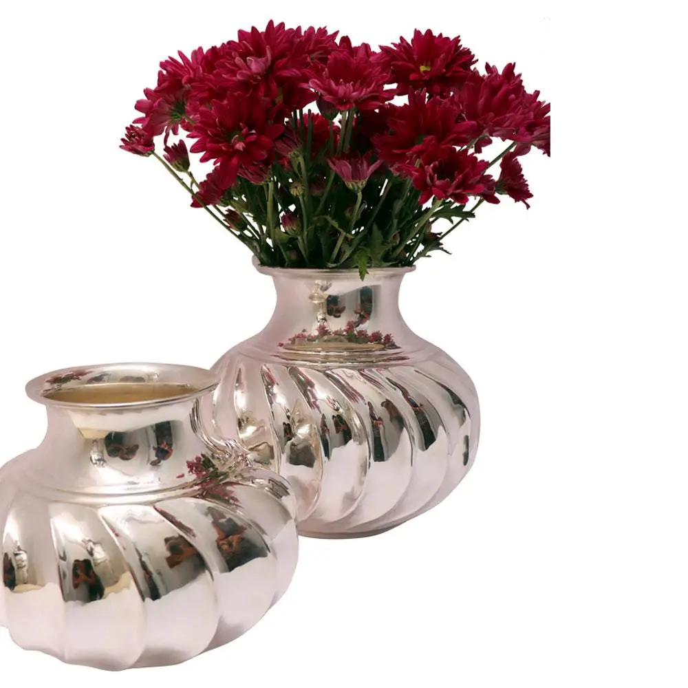 10-in Silver Plated "Cecile" Flower Vase, Handmade Craft Luxury Home Decor, Polished Surface Unique Home Supply Piece