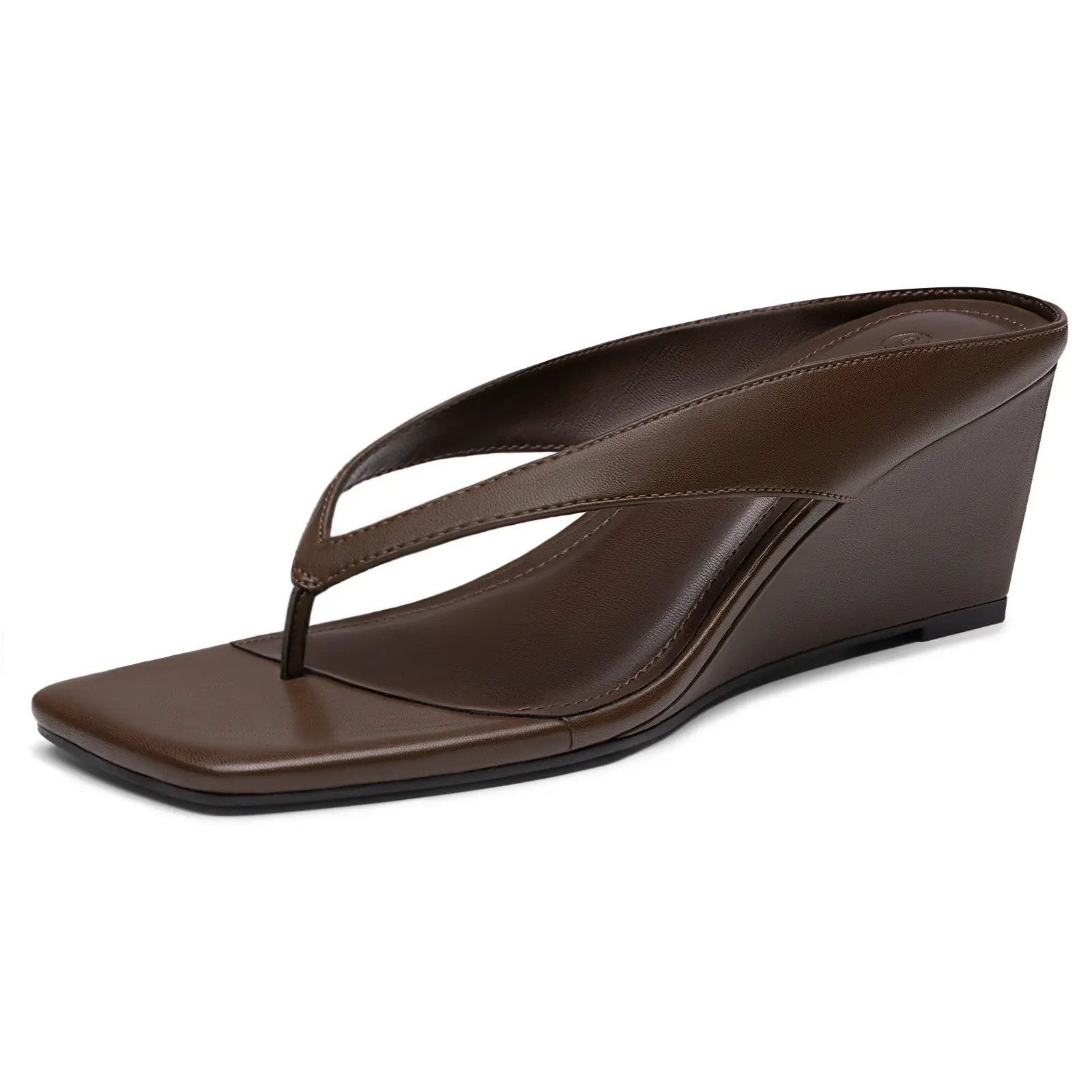 Athlefit Women's Basic Wedge Flipflop Sandals - Dressy Square Toe Thong Slip-On, 2.4 inches Cushioned Low Heel, Breathable Adjustable Strap, Black Casual Outdoor Sandals for All Seasons Summer Parties,outdoorfun