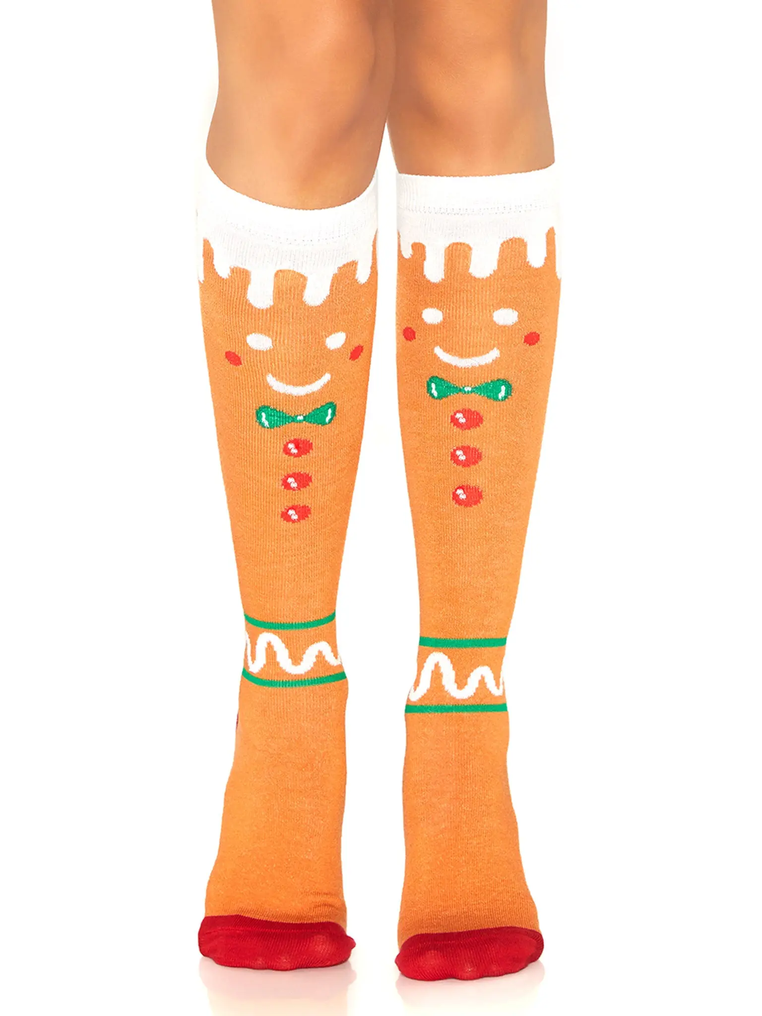 Funny Gingerbread Man Knee Socks for Women, Festive Holiday Hosiery Fabric with a Soft Elastic Top and Reinforced Toe, Fit, Everyday, Comfortable