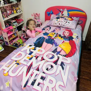 3 Counts/set K-Pop Demon Hunters Pattern Duvet Cover Set, Includes 1 Duvet Cover & 2 Pillowcases, Soft Comfortable Fabric without Filling, Suitable for Bedrooms, Hotels and School Dormitories, Perfect Gift for Fans