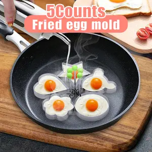5 Counts Stainless Steel Fried Egg Rings, Non-Stick Egg Shaper Molds with Handle for Griddle Pan Cooking