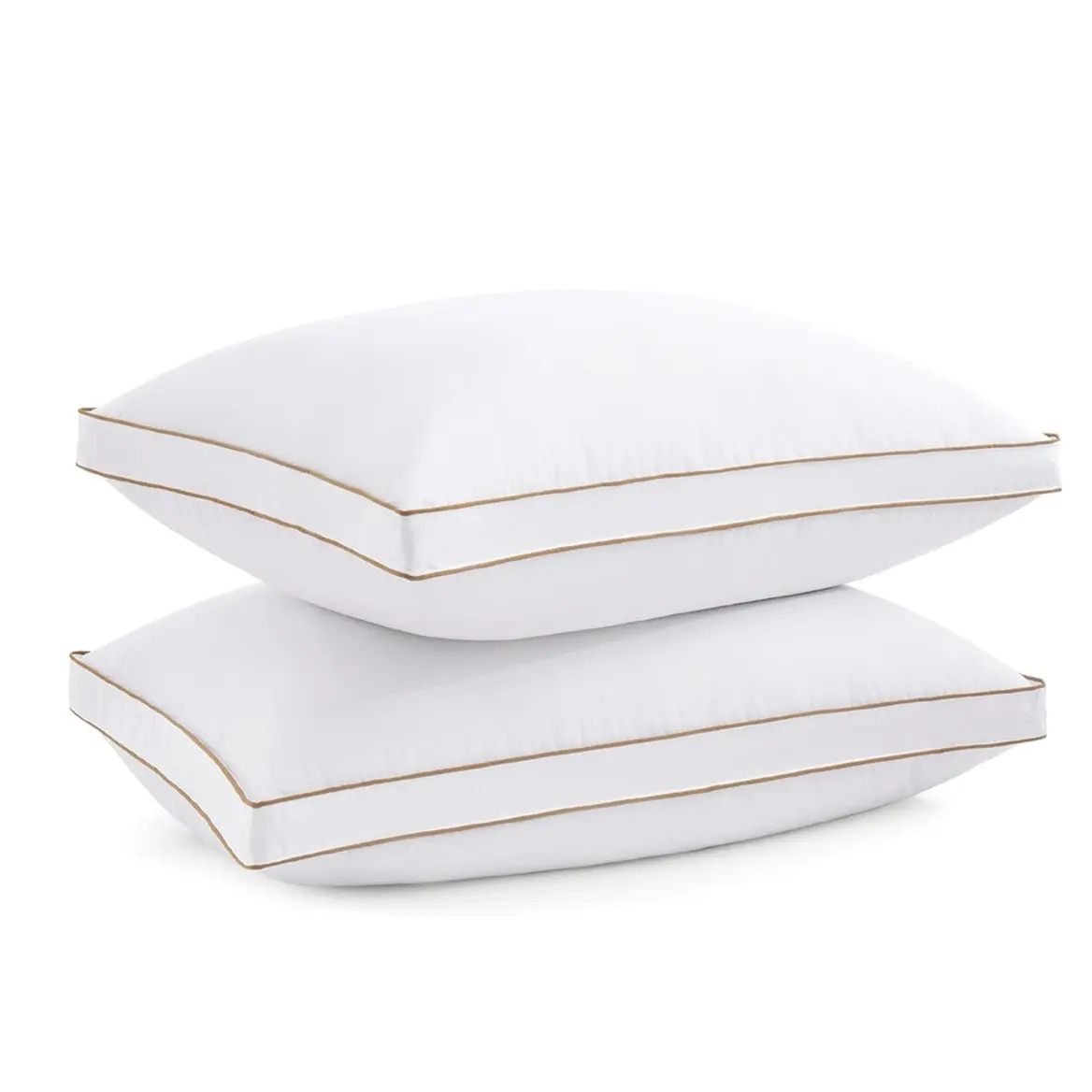 Luxury Feather Down Pillow Standard Queen Size for Sleeping, Hotel Collection Fluffy Pillow, Low Soft Gusseted Bed Pillows, 18"X26", Pack of  2