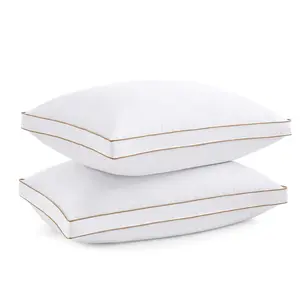 Luxury Feather Down Pillow Standard Queen Size for Sleeping, Hotel Collection Fluffy Pillow, Low Soft Gusseted Bed Pillows, 18"X26", Pack of  2