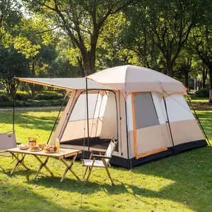 4-6 Person Large Family Camping Tent, 2 Rooms with Divider, Waterproof Double Layer with 3 Mesh Doors & Windows, Straight Wall High Roof, Ventilated & Easy Setup, Spacious Tent for Outdoor Camping, Picnic, Hiking & Family Gathering
