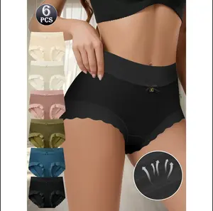 Women's Bow Front Scallop Trim High Waist iceSilk Panty, , LadiesUnderwear for All Seasons innersy woman seamless solid high waist brief Elegant High-Waist Tummy Control Thong Cotton Womenswear Fit Lingerie Breathable Wings Stretchy Everyday Elastic