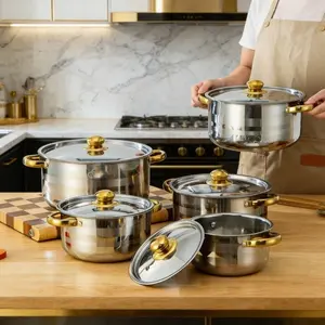 5-piece kitchenware set with lid - suitable for induction cooker and gas stove deep soup/hot pot pot, amphora can be boiled, stewed, fryed, commercial and household dual-use Cookware Induction Cookware Sets Stainless Steel Cooking Pots Set