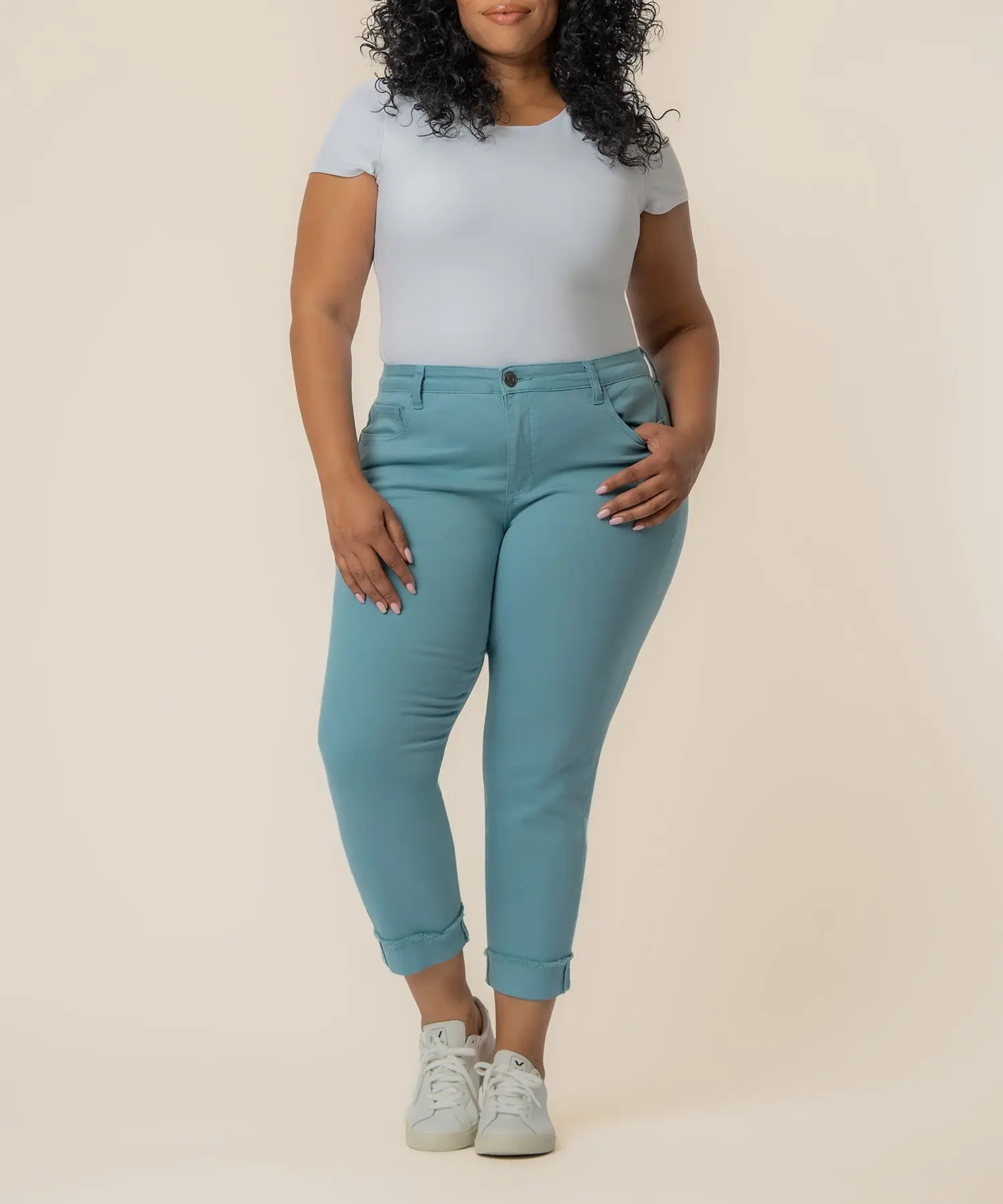 Amy Mid Rise Crop Straight Leg, Plus in Cyan
