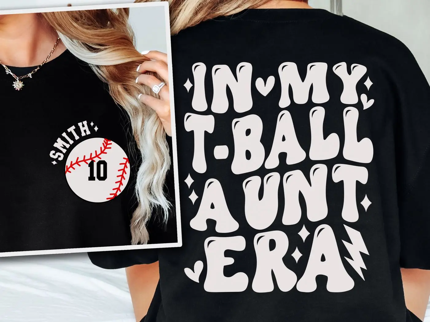 Custom T-Ball Aunt Shirt In My T-Ball Auntie Era Sweatshirt Personalized Game Day Sweater Sport Niece Shirt Little League Aunt Crewneck Tee