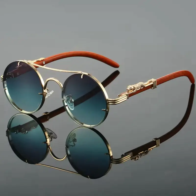 Vintage Round Sunglasses Men Fashion Double Bridge Multicolor Shades Retro Trendy Luxury Design with Green Gradient Lenses