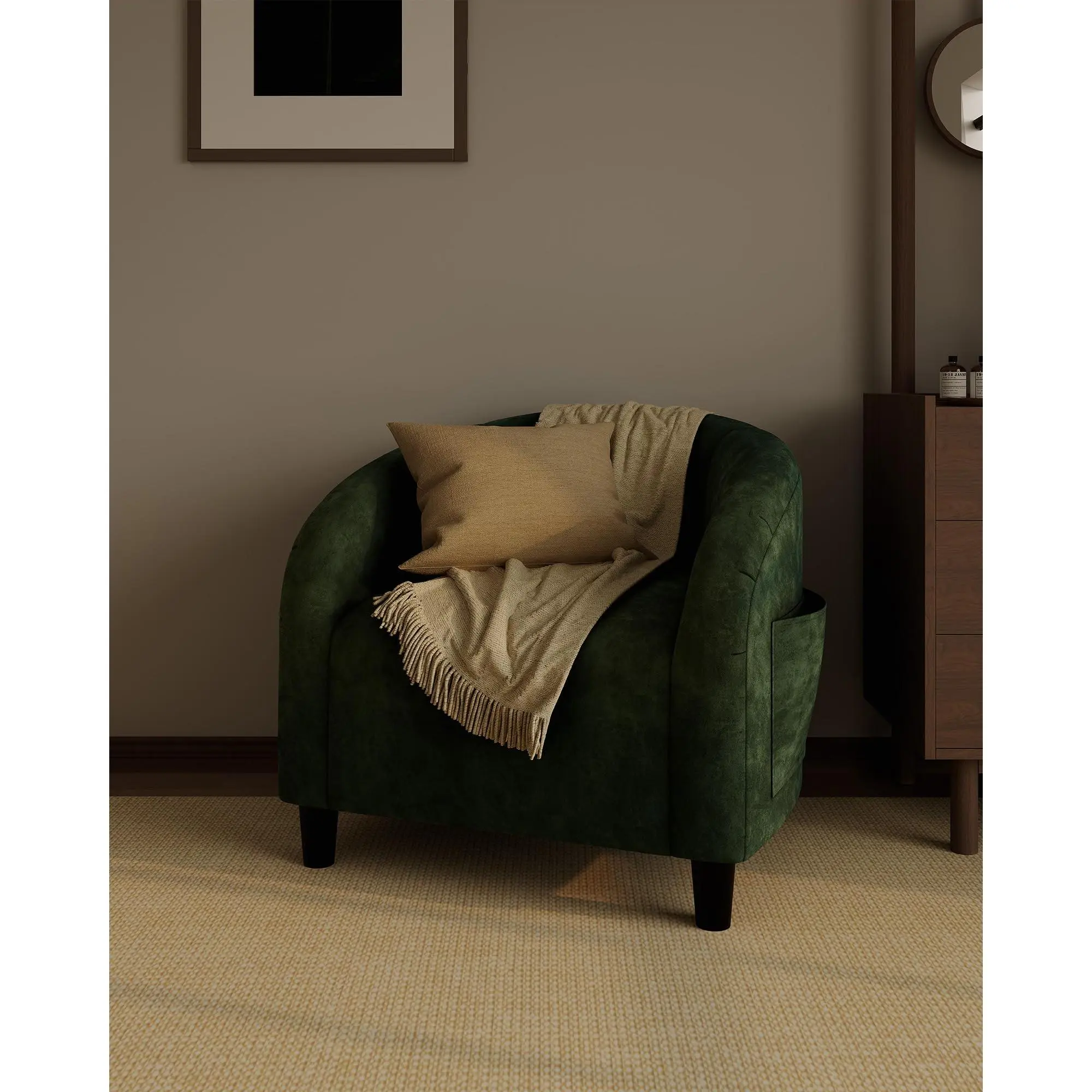 OUTGOODS Cozy Barrel Accent Chair - Boucle & Soft Upholstery, Rounded Back, Soft Padded Seat, Curved Design Barrel-Shaped Elegant Style Ergonomic Support Modern Armchair for Living Room, Bedroom, Curved Design Armchairs, Barrel-Shaped Armchairs
