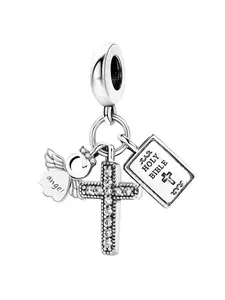 Angel & Cross & Book Design Pendant, Rhinestone Decor Beading, DIY Jewelry Making Set for Bracelet & Necklace Making, Creative Handmade Materials, Heart Cross Charm, Faith jewelry