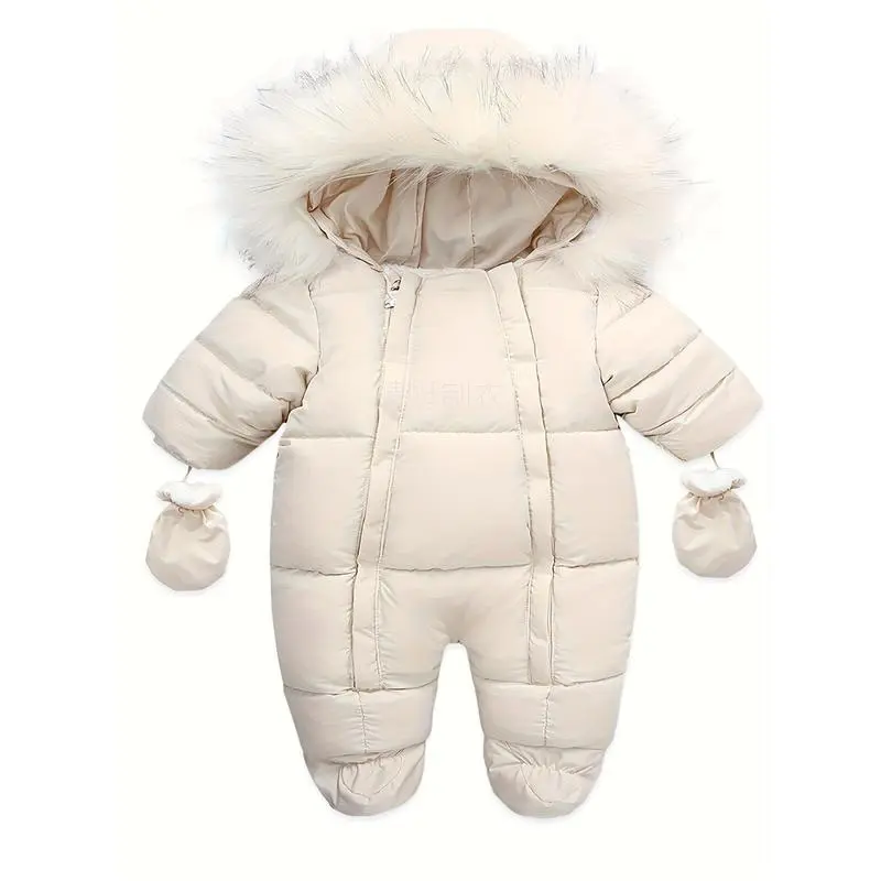 Solid Padded Puffy Snowsuit Set for Toddlers, Unisex 2-Piece Warm Long Sleeve Hooded Jacket and Pants Winter Outfit, 0-24 Months, Hooded Puffer Jacket, Plain