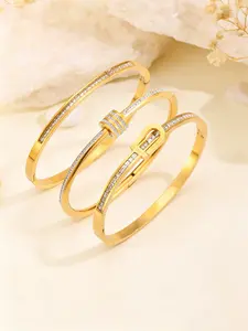 3-piece set of gold jewelry, Trendy jewelry, smooth polished surface stainless steel bracelet, suitable for dating, parties, and daily commuting to express love and make your special someone feel cherished