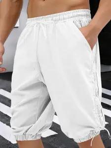 Men's High-Quality Linen Casual Hawaiian Seven-Quarter Pants, Hip-Hop Loose Fit Drawstring Shorts with Pocket, Summer Cool Plain Style