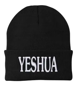 YESHUA Beanie - Black Wool Beanie with White Text, Casual Design, Warm and Stylish